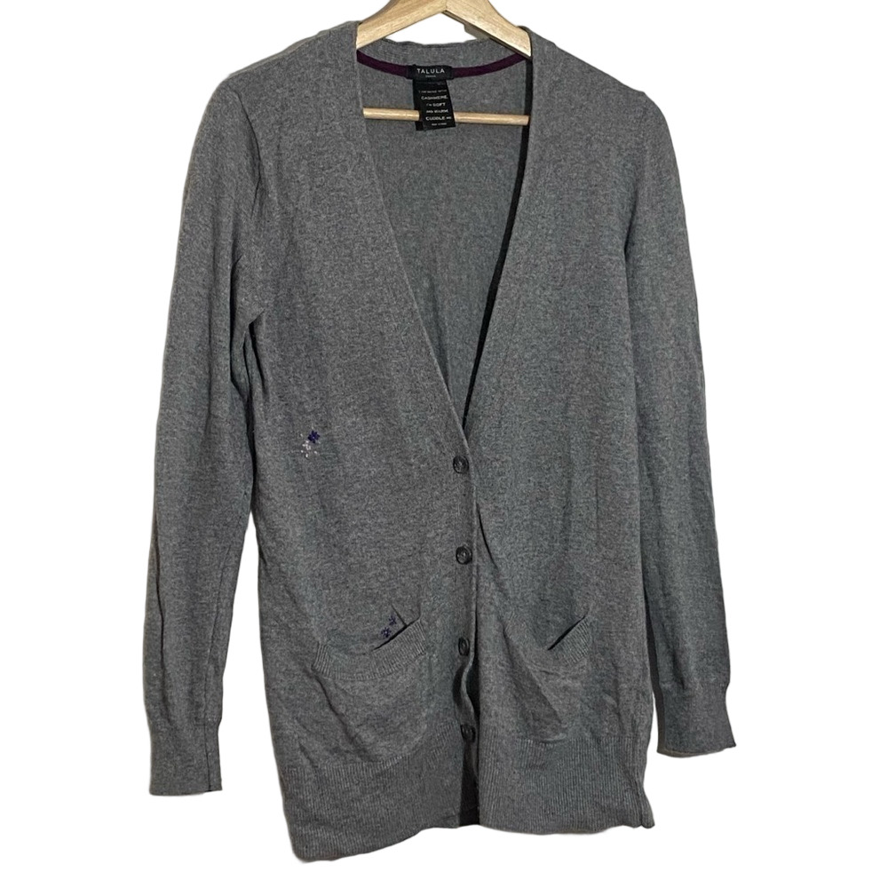 Talula ARITZIA gray women  long embroidered button sweater cardigan.. size S
